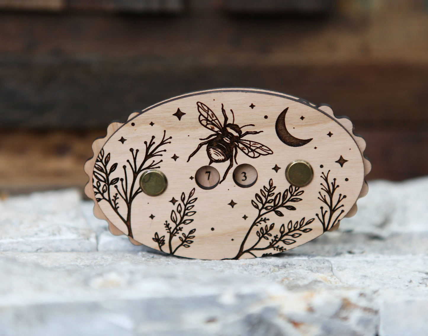 Bee-Themed Cherry Wood Knitting Row Counter