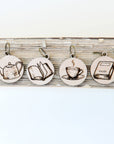 Maple Wood Knitting Stitch Markers Books & Coffee Set of 6