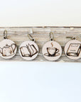 Maple Wood Knitting Stitch Markers Books & Coffee Set of 6
