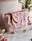 Pink Vegan Fur Zipper Accessories Pouch Clutch