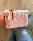Pink Vegan Fur Zipper Accessories Pouch Clutch