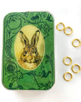 Bunny notions tin, stitch marker tin