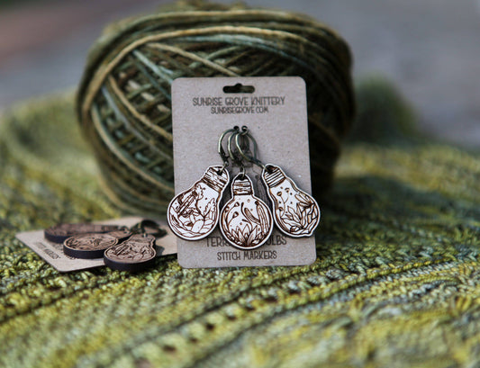 Terrarium Light Bulb Stitch Markers Set of 3 Desert Scenes