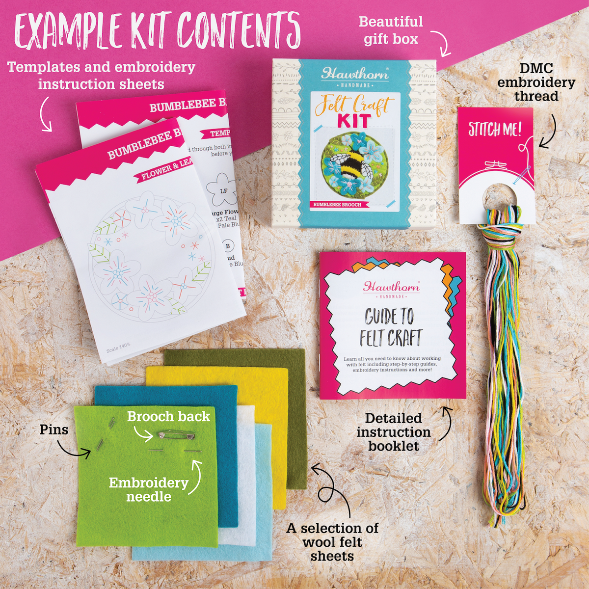 Hawthorn Handmade Felt Craft Brooch Kit | Beginner Craft Kit