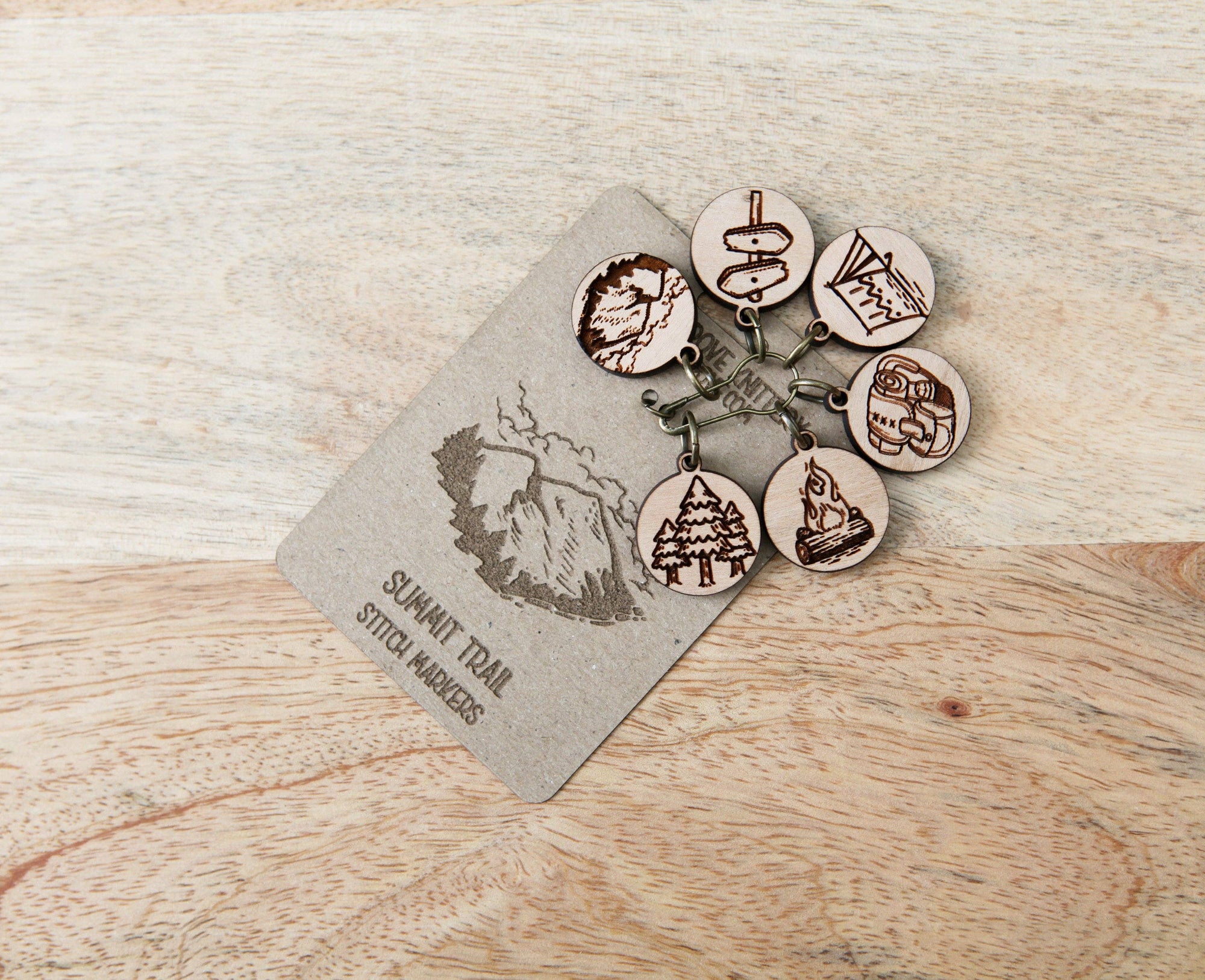 Summit Trail Hiking Stitch Markers Cherry Wood - 6 Pack