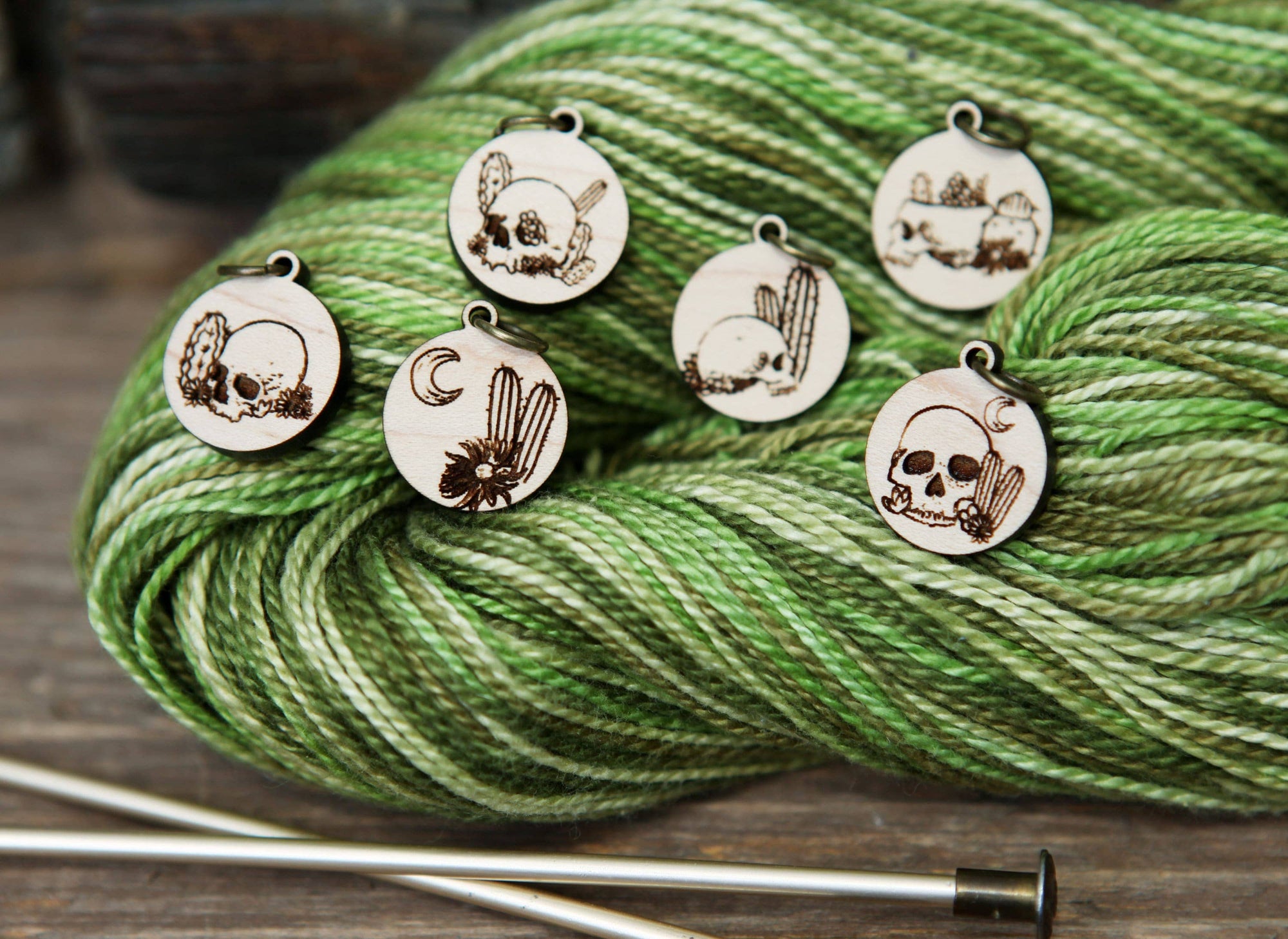 Death Valley Stitch Markers Set - Skulls, Cactus, Flowers