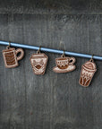 Cherry Wood Coffee Cup Stitch Markers for Knitting, Set of 6
