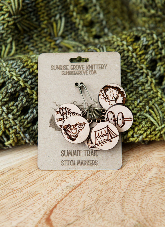Summit Trail Hiking Stitch Markers Cherry Wood - 6 Pack