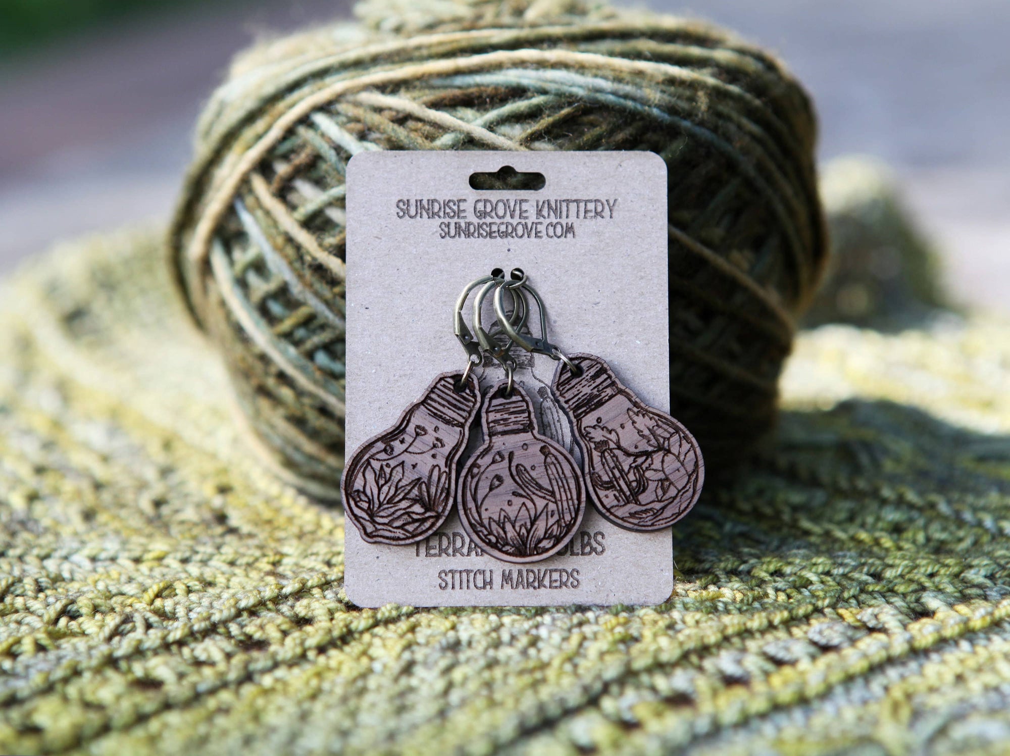 Terrarium Light Bulb Stitch Markers Set of 3 Desert Scenes