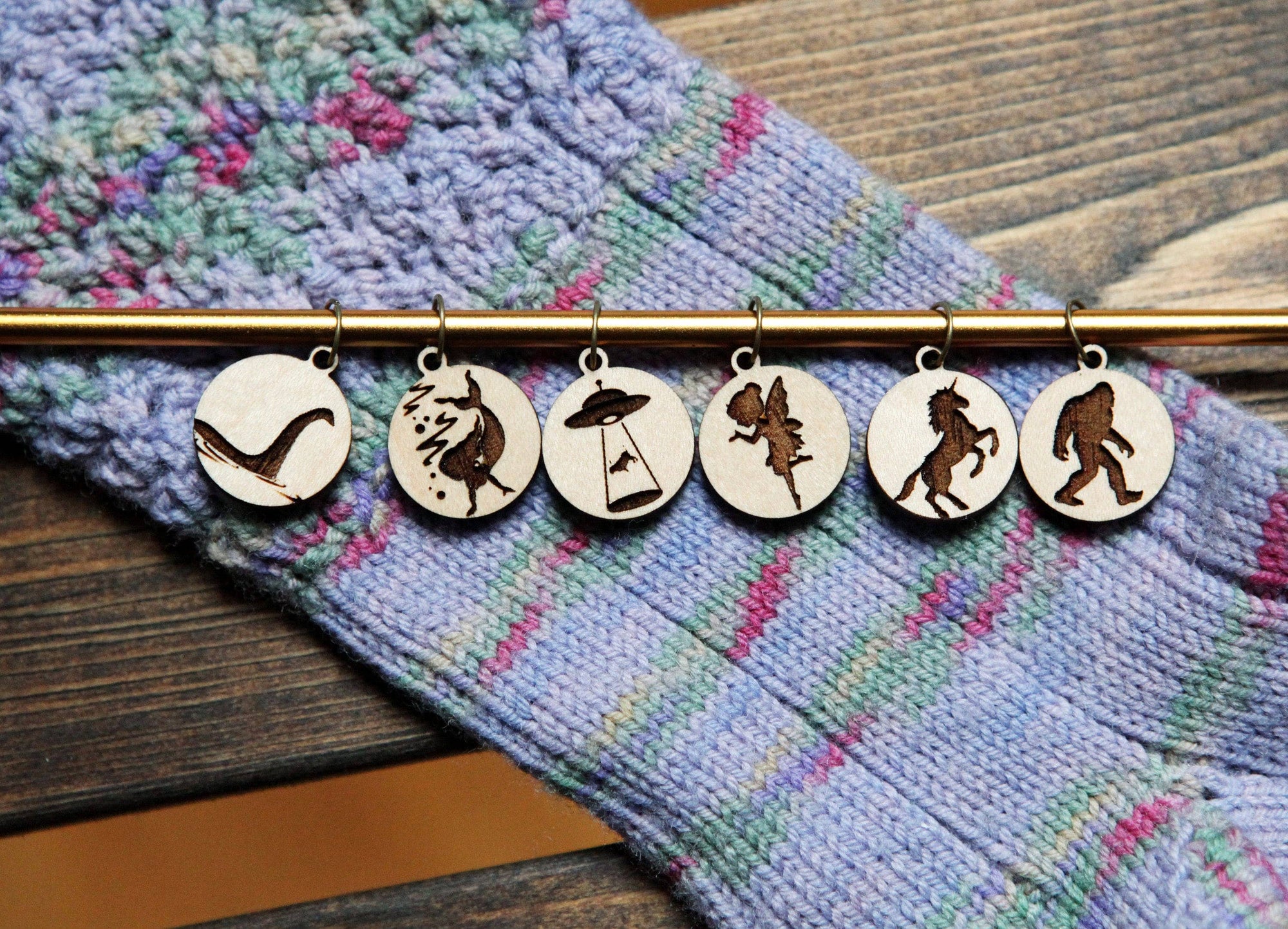 Cryptid Mythical Creatures Knitting Stitch Markers, Set of 6