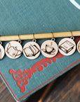 Maple Wood Knitting Stitch Markers Books & Coffee Set of 6