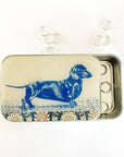 Dachshund notions tin, stitch marker tin