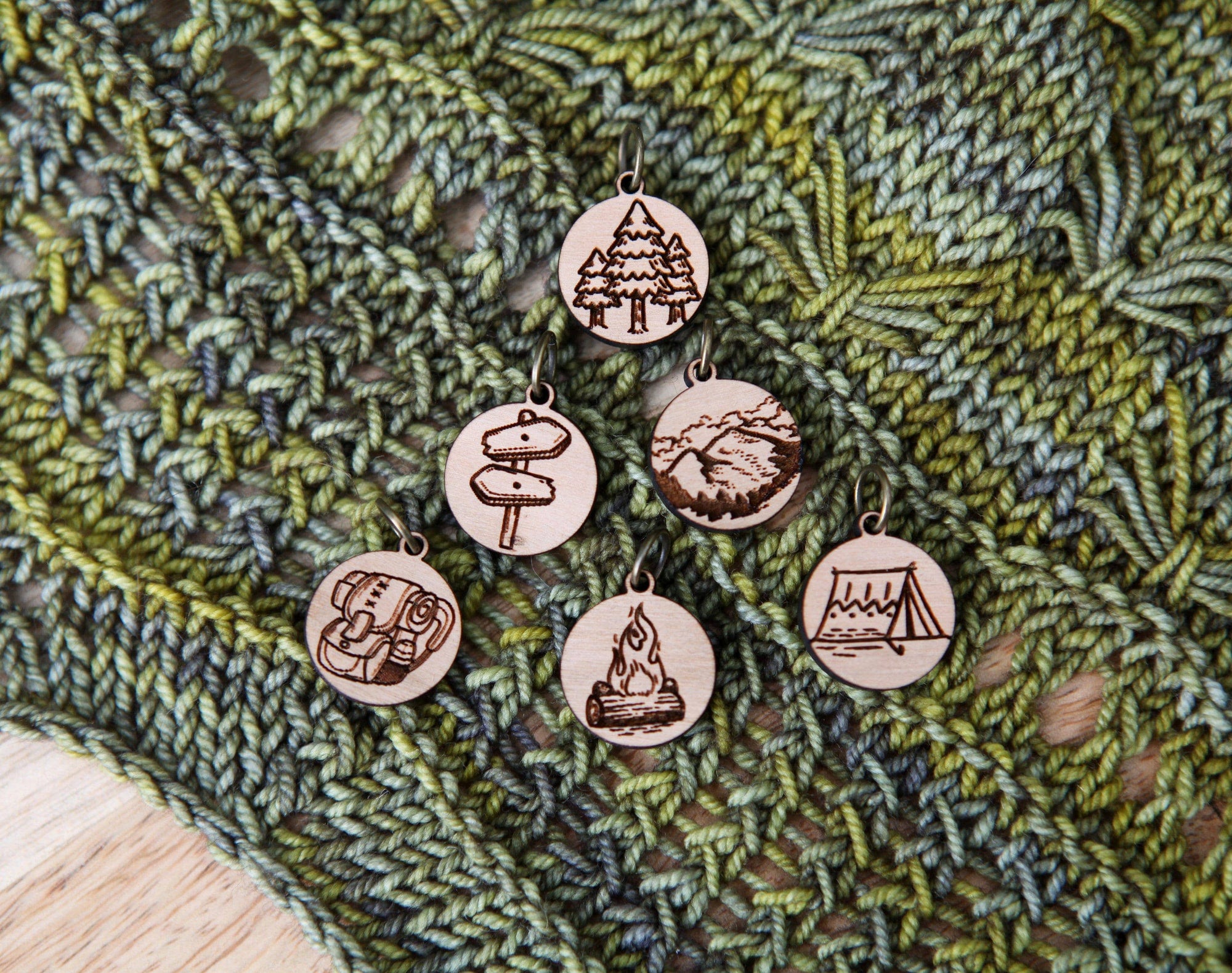 Summit Trail Hiking Stitch Markers Cherry Wood - 6 Pack