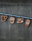 Cherry Wood Coffee Cup Stitch Markers for Knitting, Set of 6