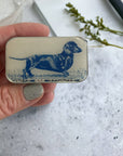 Dachshund notions tin, stitch marker tin
