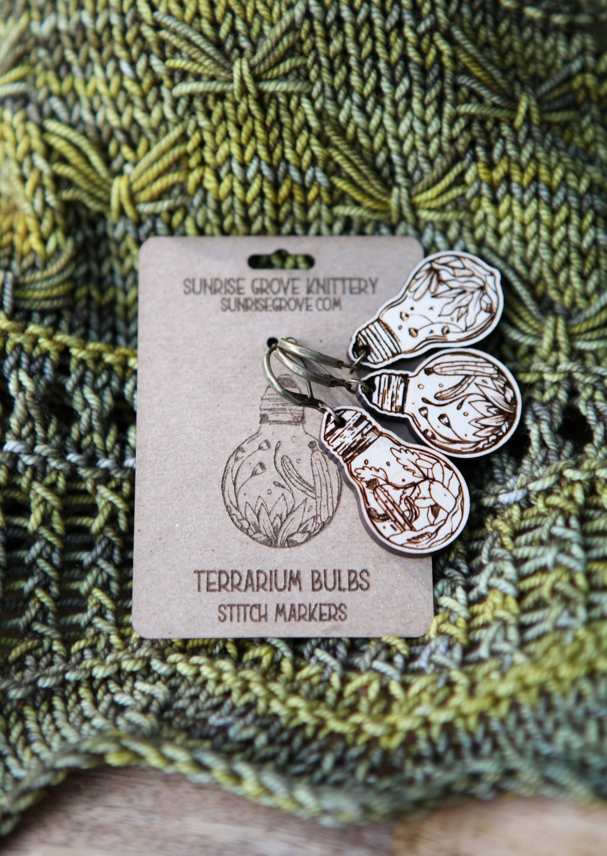 Terrarium Light Bulb Stitch Markers Set of 3 Desert Scenes