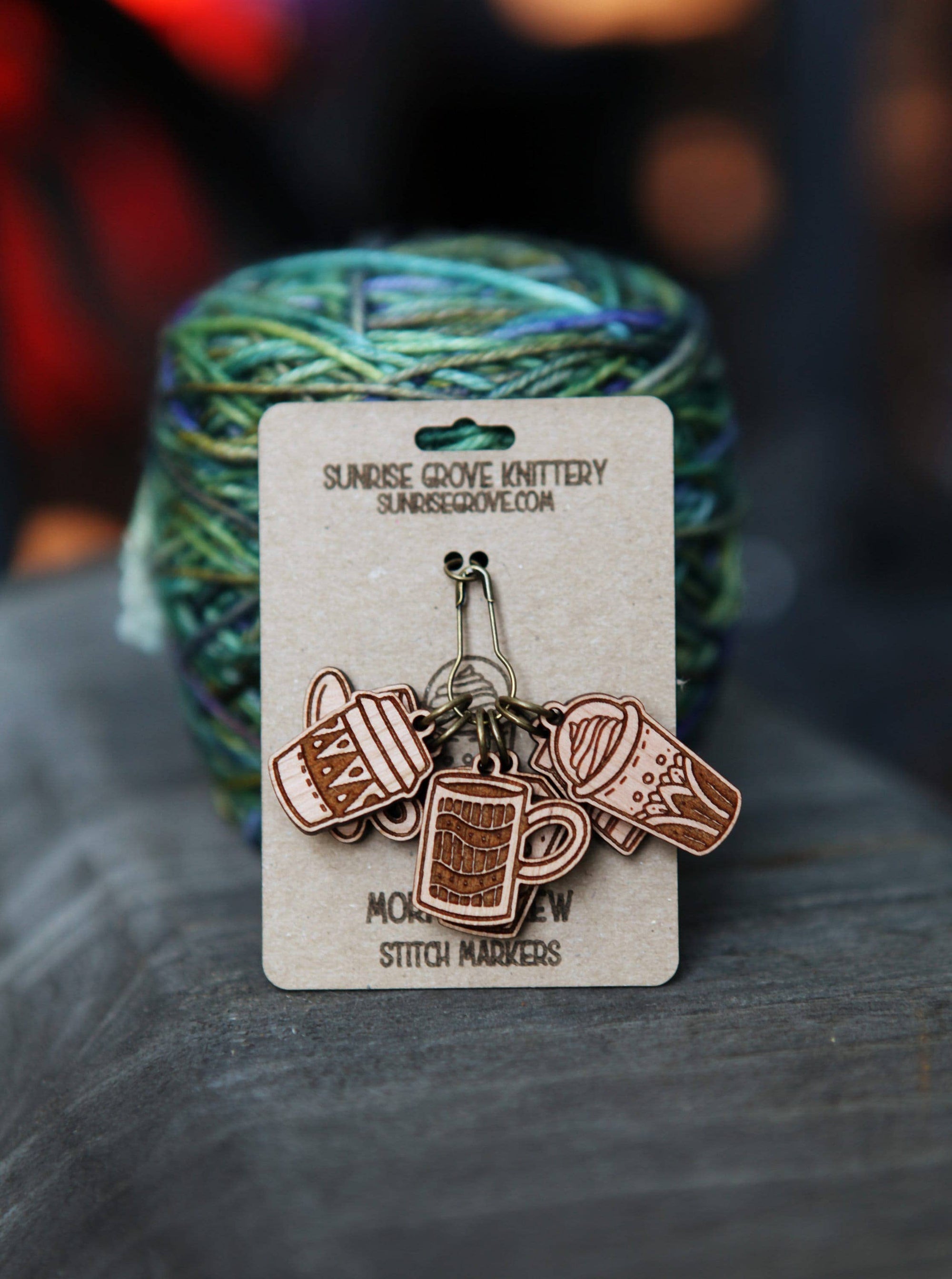 Cherry Wood Coffee Cup Stitch Markers for Knitting, Set of 6