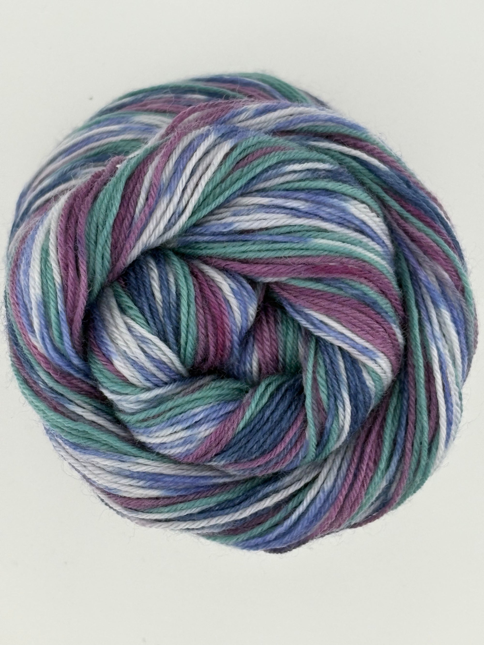 blue purple and teal swatch of Cascade heritage prints yarn