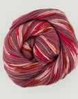 Multicolored skein of yarn on a light gray background