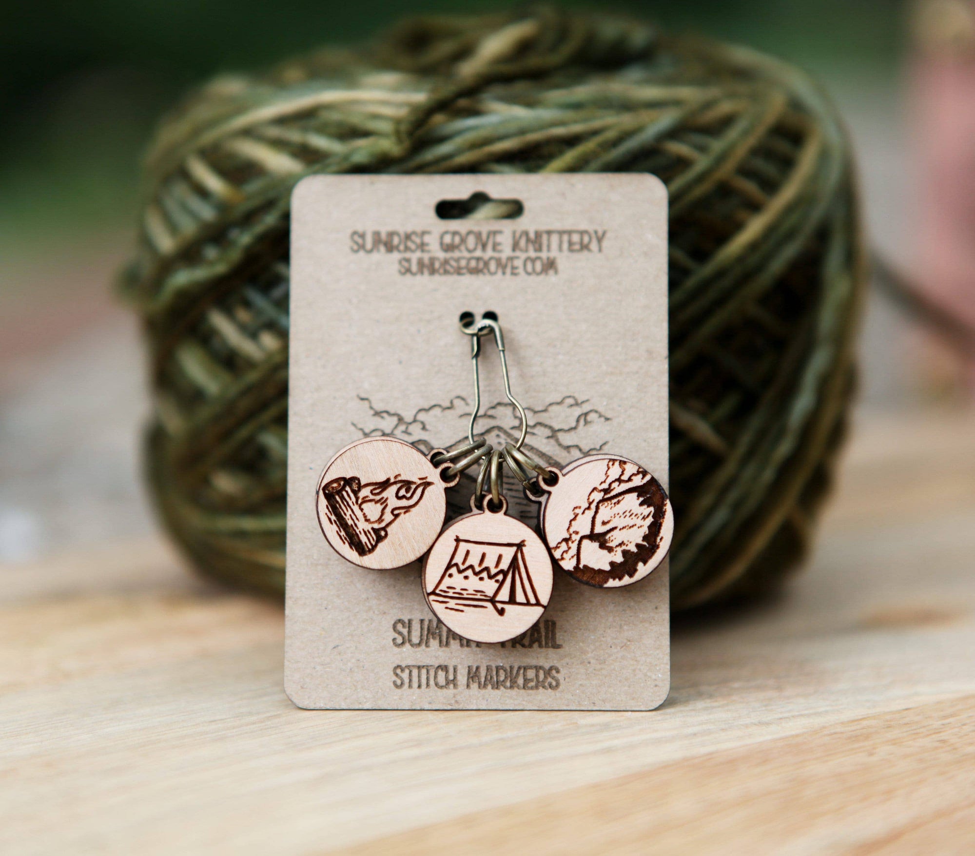 Summit Trail Hiking Stitch Markers Cherry Wood - 6 Pack