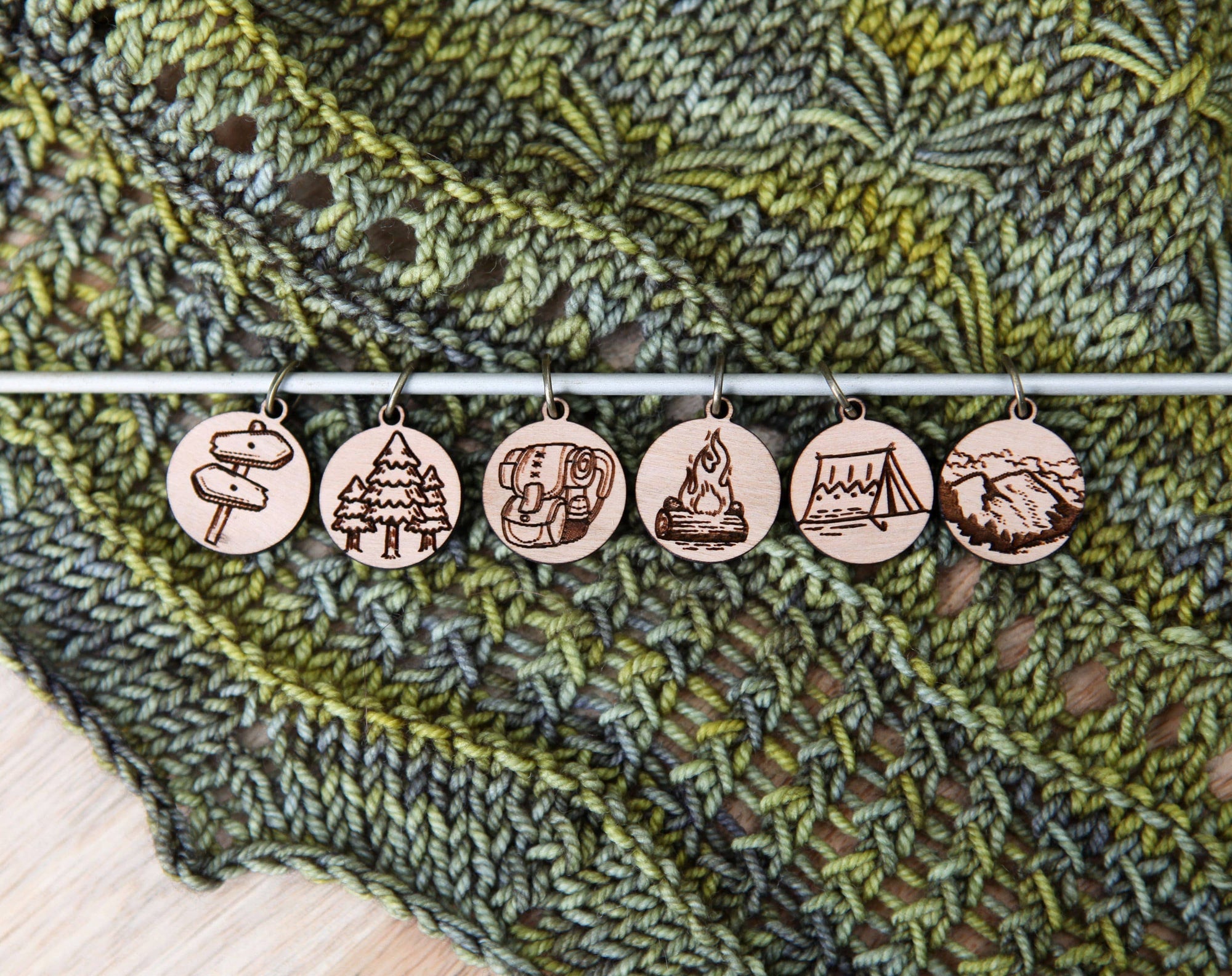 Summit Trail Hiking Stitch Markers Cherry Wood - 6 Pack