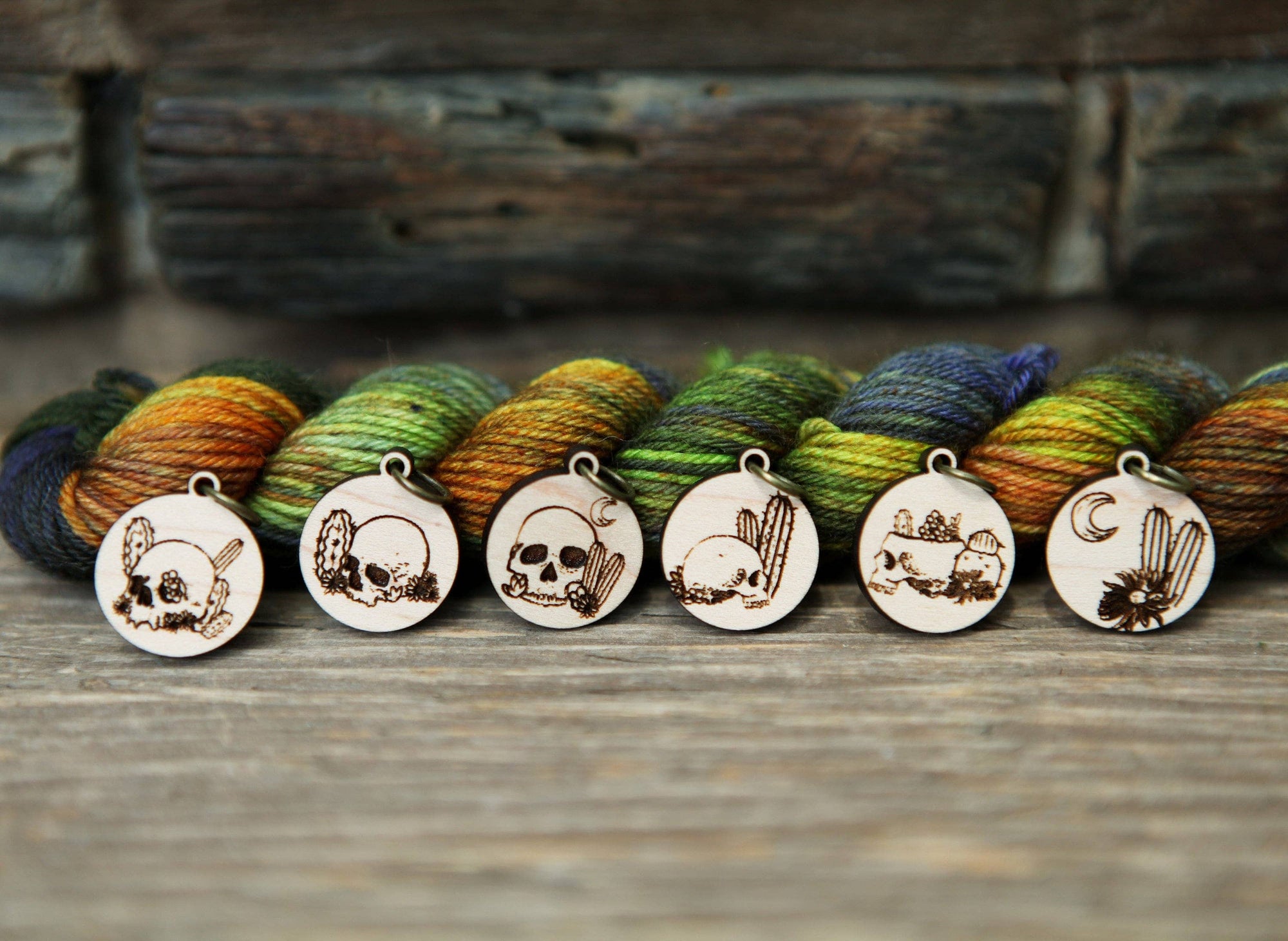 Death Valley Stitch Markers Set - Skulls, Cactus, Flowers