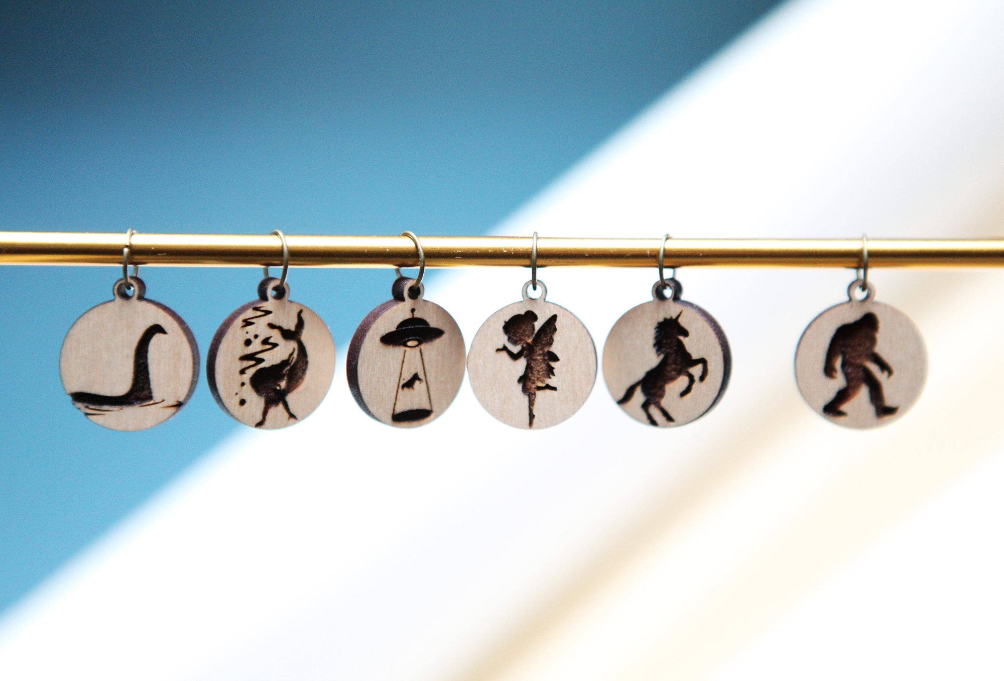 Cryptid Mythical Creatures Knitting Stitch Markers, Set of 6