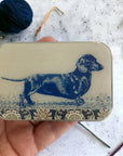 Dachshund notions tin, stitch marker tin