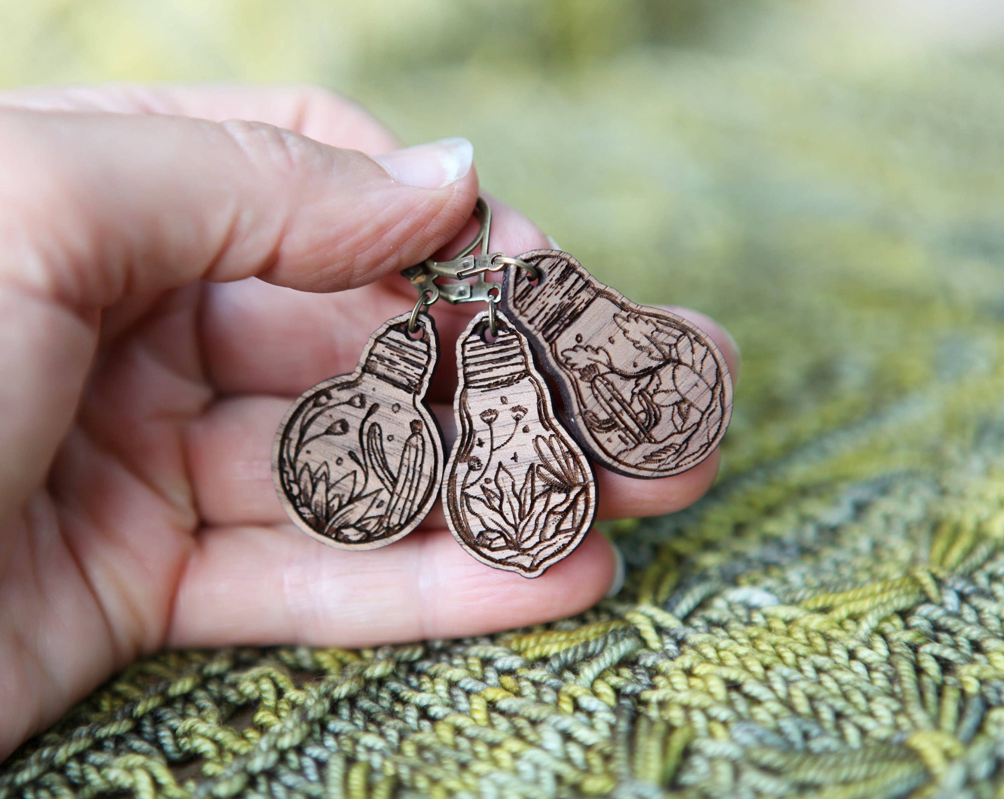 Terrarium Light Bulb Stitch Markers Set of 3 Desert Scenes
