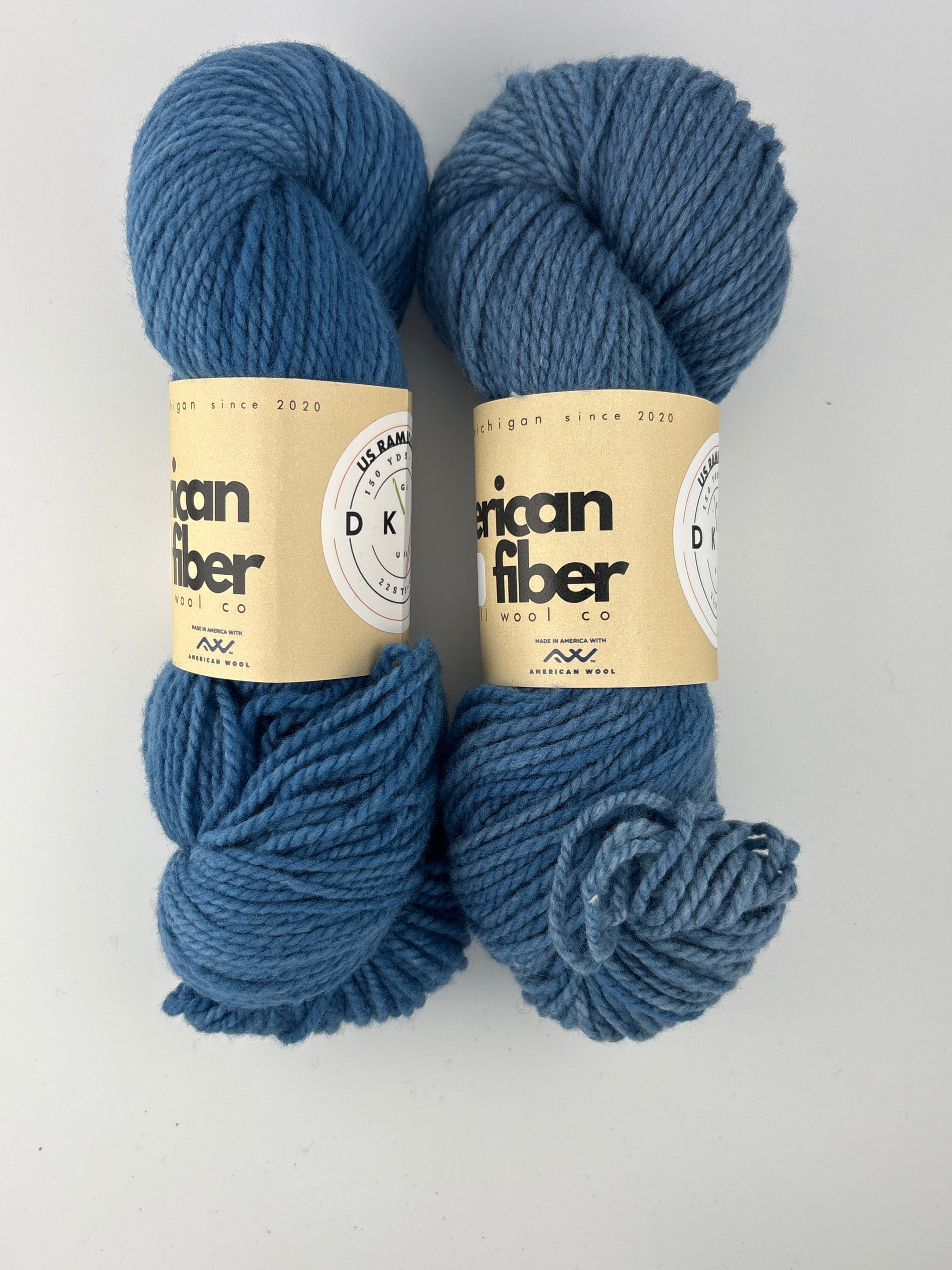 two skeins of sky blue wool yarn