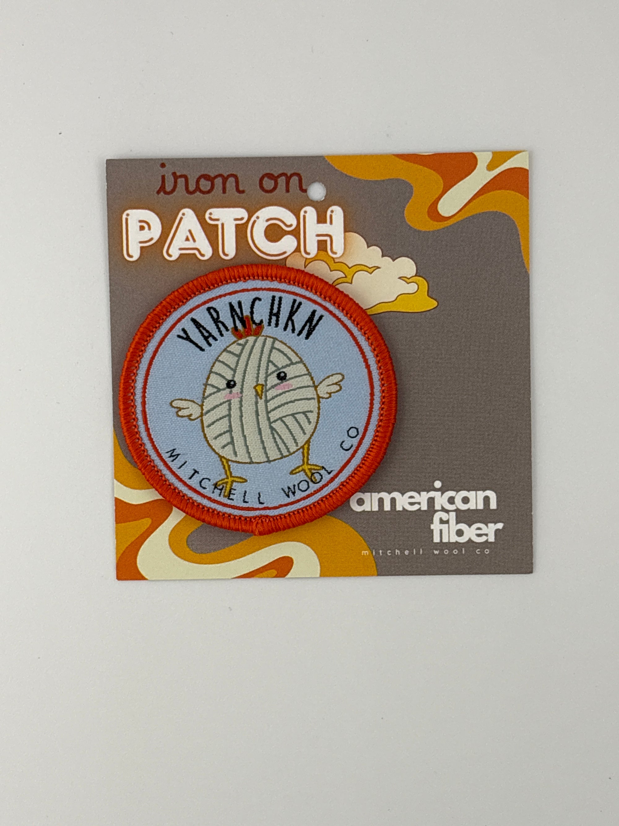 Scout Bag Patch on a card with 'American Fiber' branding on a gray background